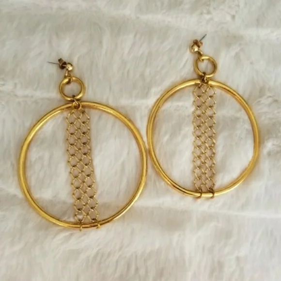 VANESSA MOONEY // ltd ed gold drop hoop chain detail earrings